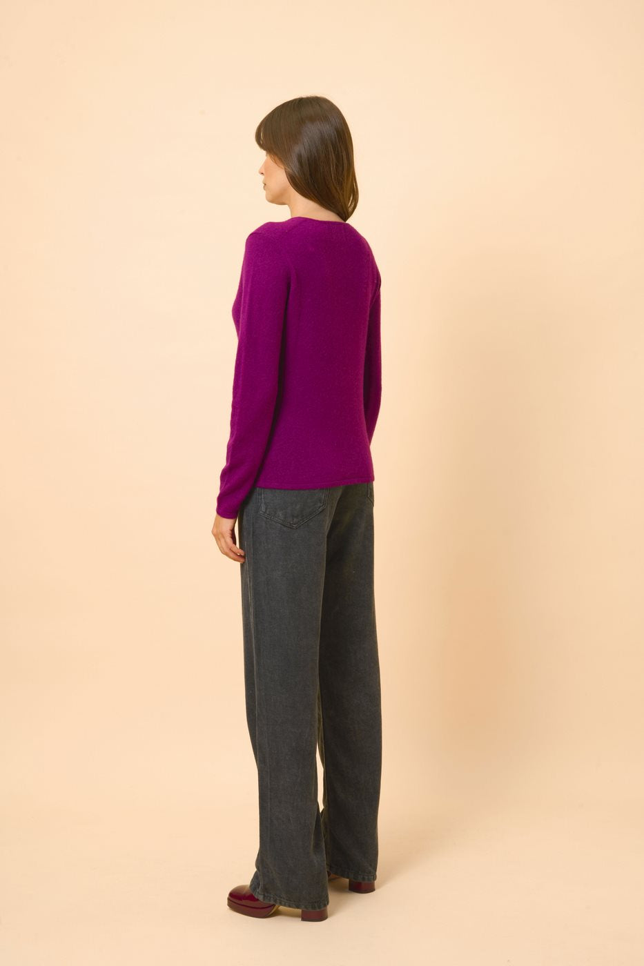 Cardigan Col V - Norma - Prune