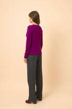 Cardigan Col V - Norma - Prune