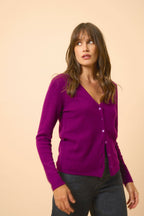 Cardigan Col V - Norma - Prune