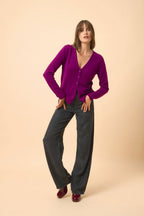 Cardigan Col V - Norma - Prune