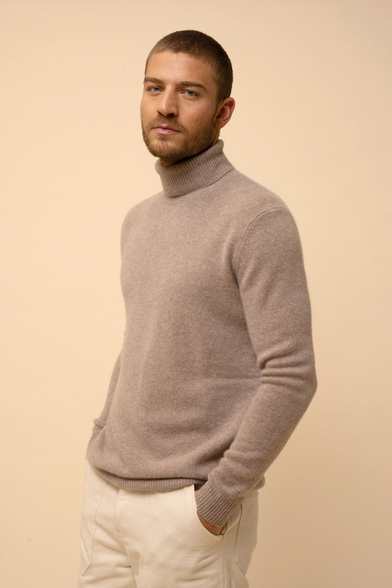 4-Ply Roll-Neck Jumper - Sacha - Light Mottled Taupe