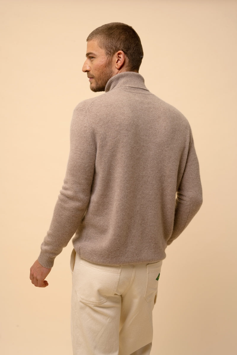 4-Ply Roll-Neck Jumper - Sacha - Light Mottled Taupe