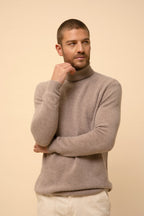 4-Ply Roll-Neck Jumper - Sacha - Light Mottled Taupe