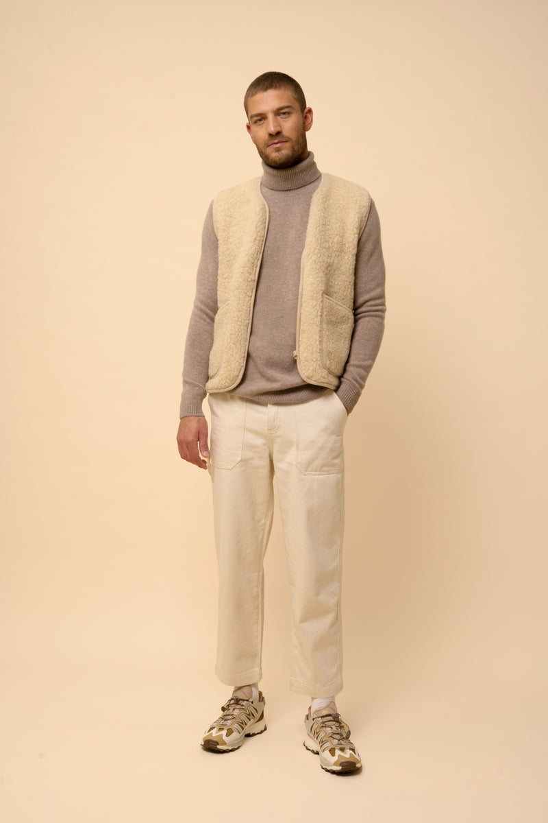 4-Ply Roll-Neck Jumper - Sacha - Light Mottled Taupe