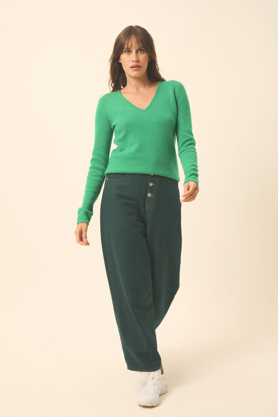 Pull Col V 4 Fils - Abby - Menthe
