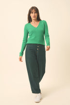 Pull Col V 4 Fils - Abby - Menthe