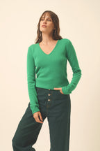 Pull Col V 4 Fils - Abby - Menthe