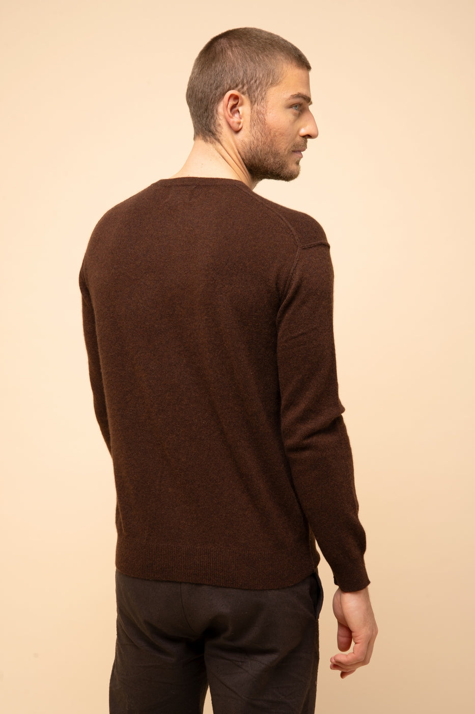 Pull Col Rond-Noe-100% Cachemire, 2 Fils-Café-Homme