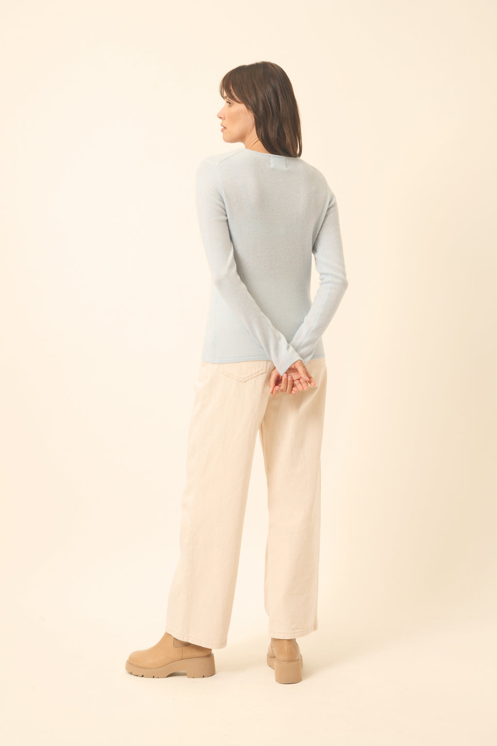 Pull Col V  Joan - 100% Cachemire 2 Fils - Givre - Femme