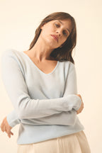 Pull Col V  Joan - 100% Cachemire 2 Fils - Givre - Femme