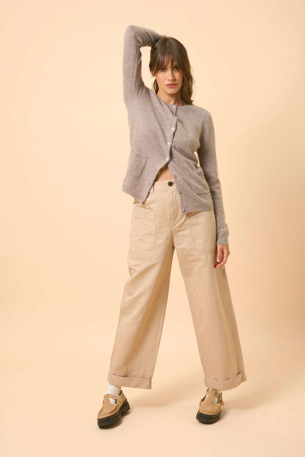 Round-Neck Cardigan - Katharine - Mottled Caribou