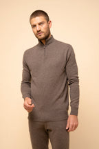 Zip-neck Jumper - Bradley - Taupe Marl