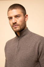 Zip-neck Jumper - Bradley - Taupe Marl