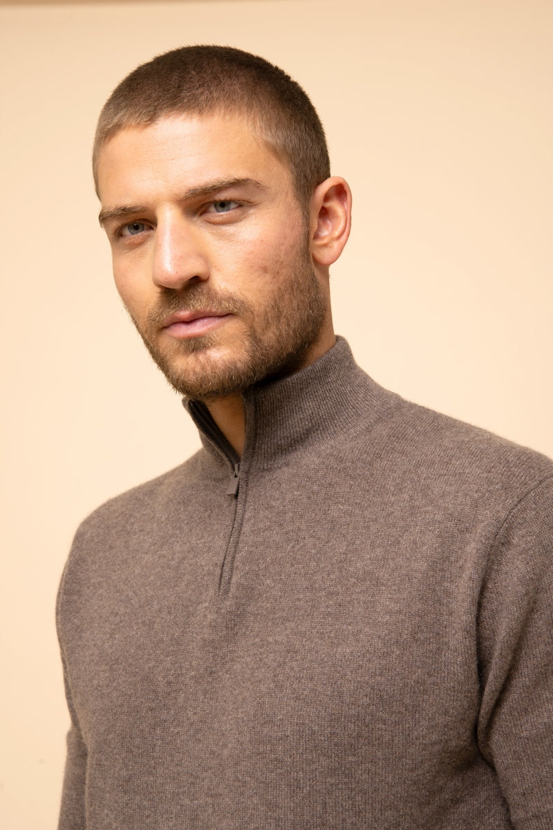 Zip-neck Jumper - Bradley - Taupe Marl