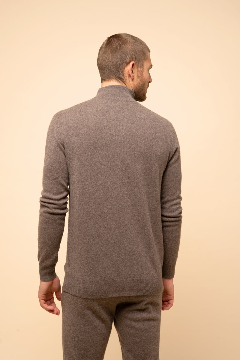 Zip-neck Jumper - Bradley - Taupe Marl