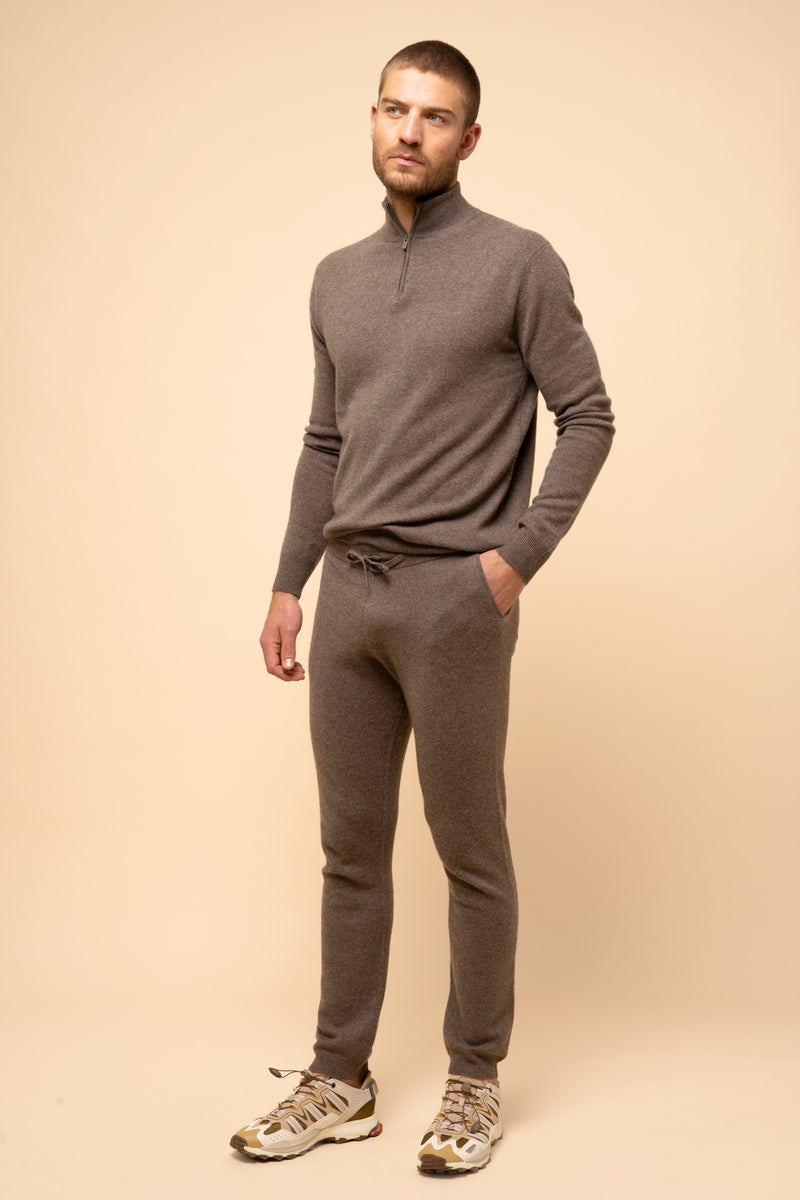 Zip-neck Jumper - Bradley - Taupe Marl
