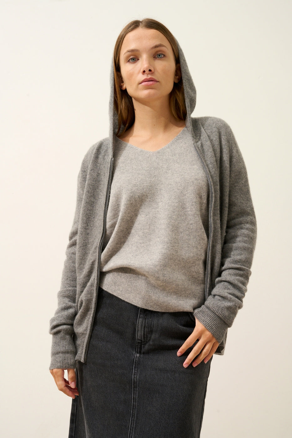 Gilet Zippé Capuche - Debbie - Flanelle Chiné