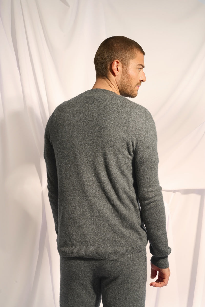Zip-Up Mao Collar Cardigan - Polnoon - Mottled Anthracite