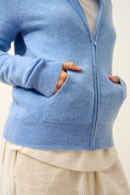 Zip-Up Hooded Cardigan - Debbie - Sky Blue
