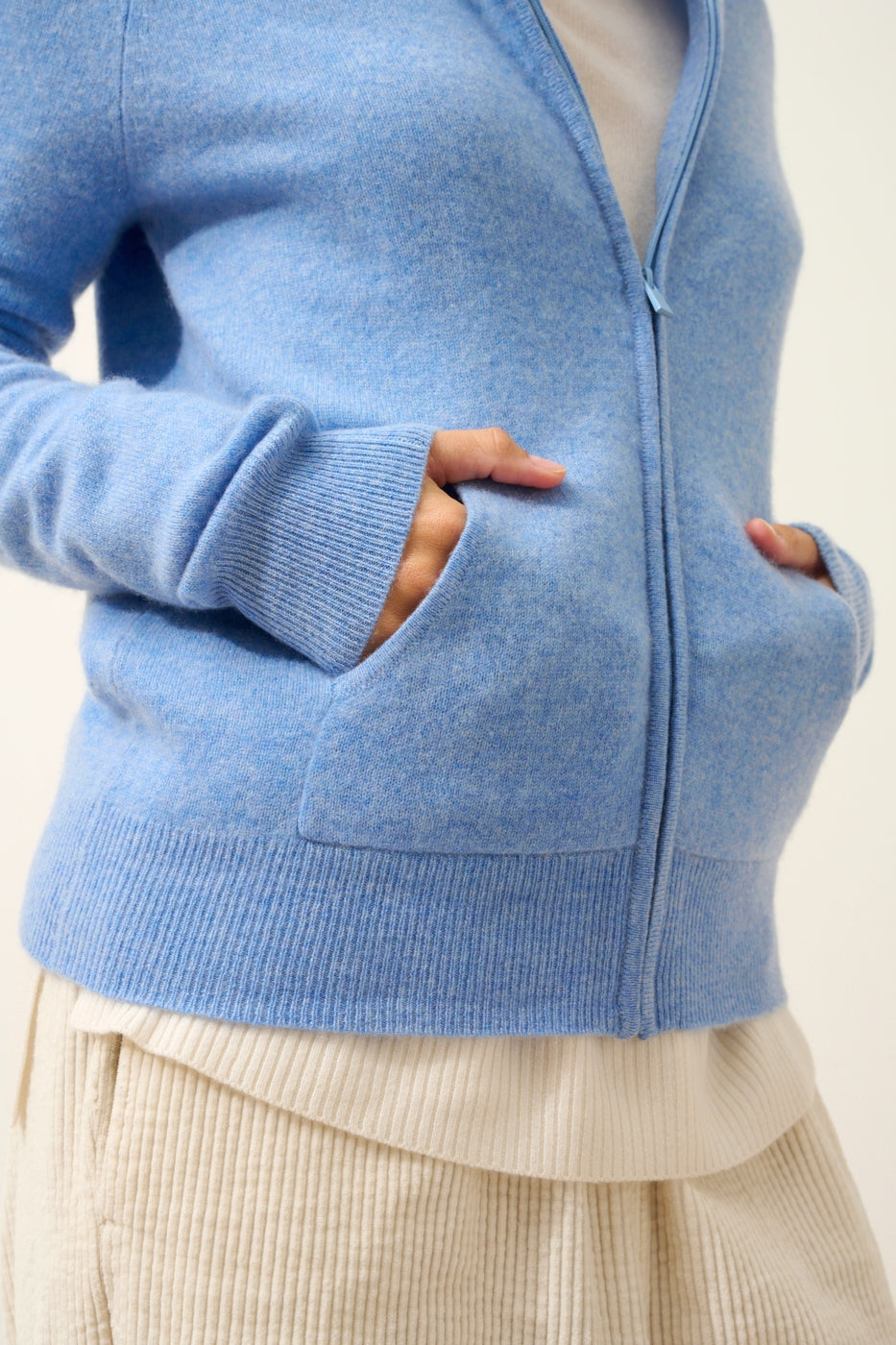 Zip-Up Hooded Cardigan - Debbie - Sky Blue