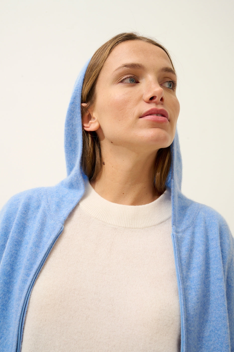 Zip-Up Hooded Cardigan - Debbie - Sky Blue