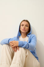 Zip-Up Hooded Cardigan - Debbie - Sky Blue