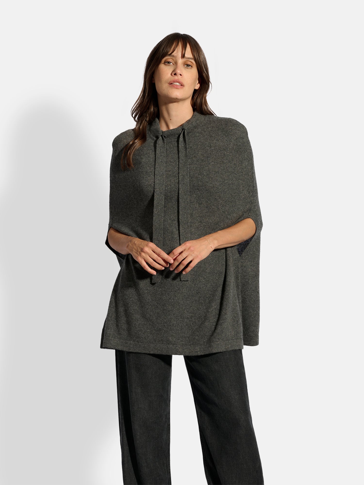 Miamar Round Neck Drawstring Cape - Anthracite Marl