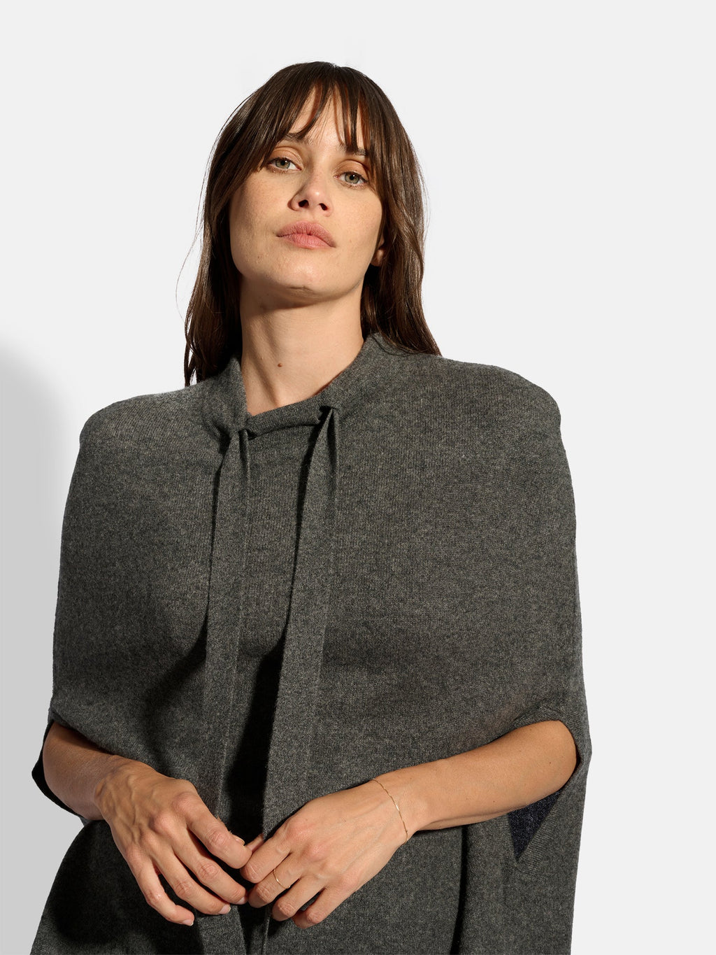 Miamar Round Neck Drawstring Cape - Anthracite Marl