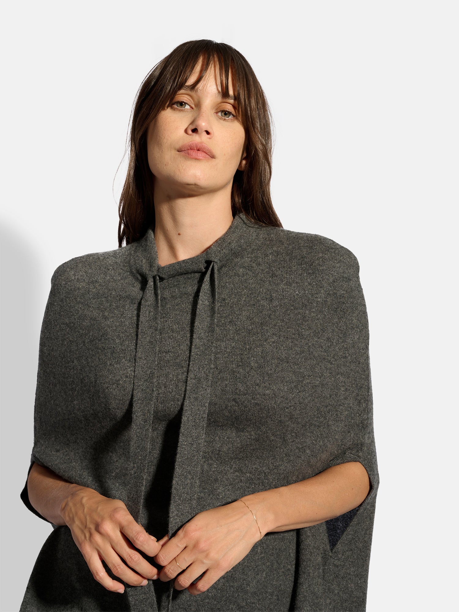 Miamar Round Neck Drawstring Cape - Anthracite Marl