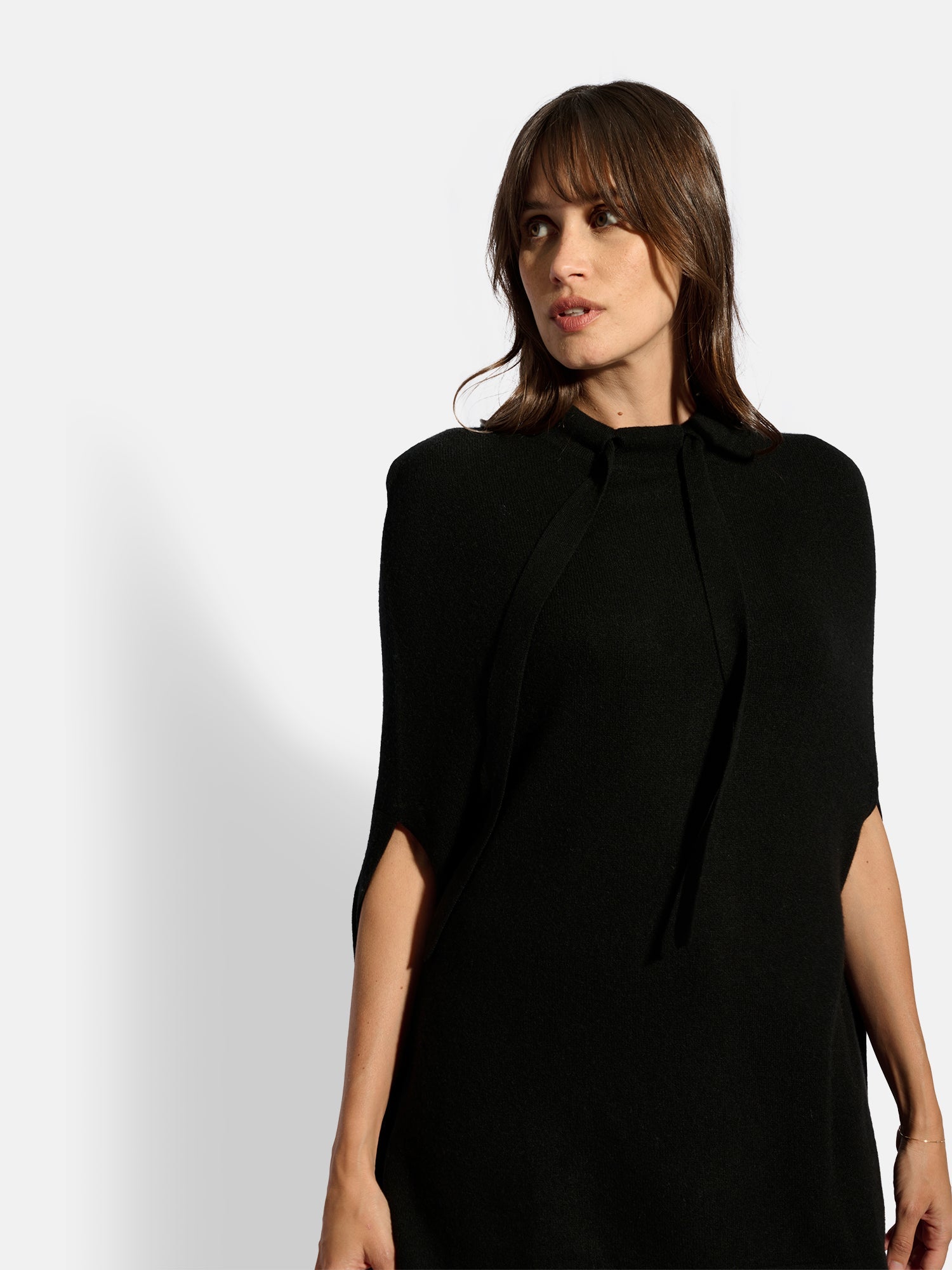 Miamar Round Neck Drawstring Cape - 100% 2-Ply Cashmere - Black - Women