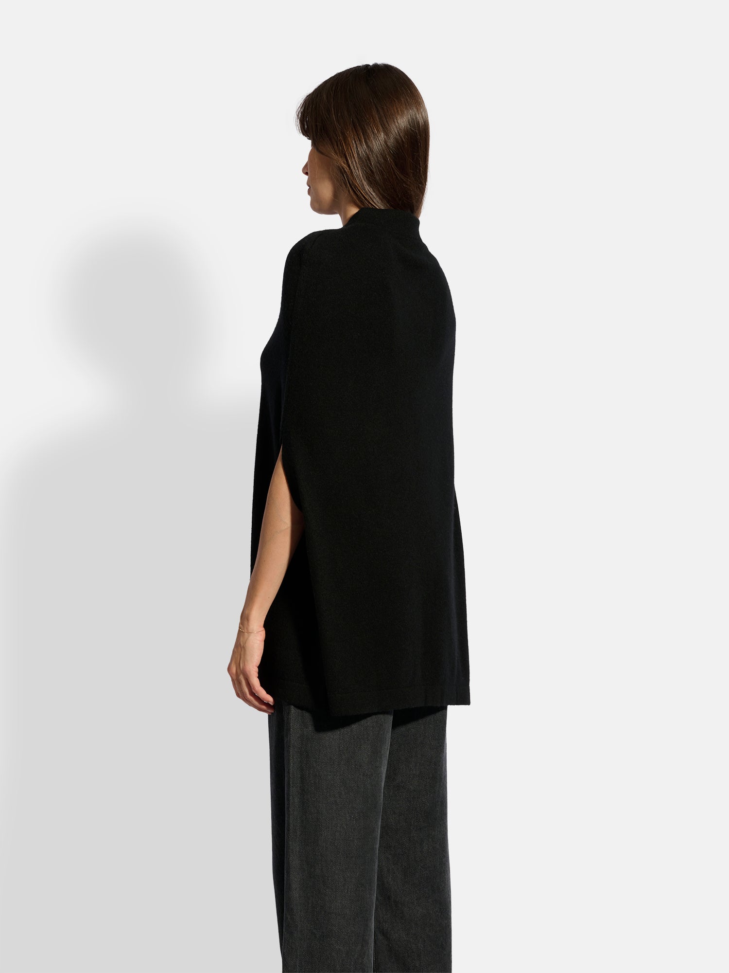 Miamar Round Neck Drawstring Cape - 100% 2-Ply Cashmere - Black - Women