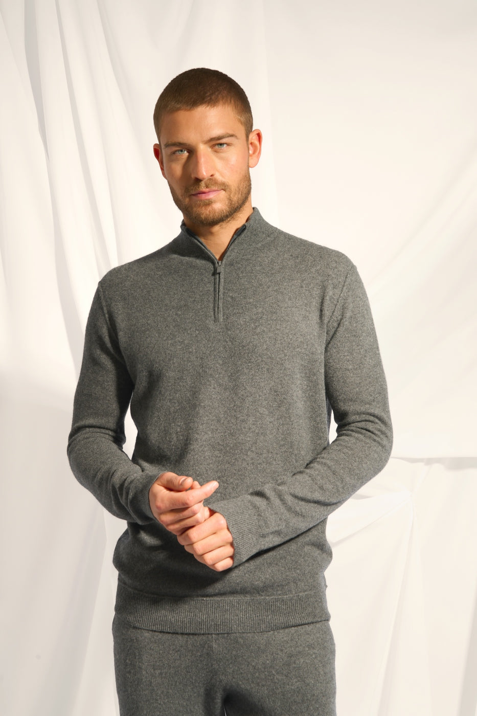 Zip-Neck Jumper - Nour - Mottled Anthracite