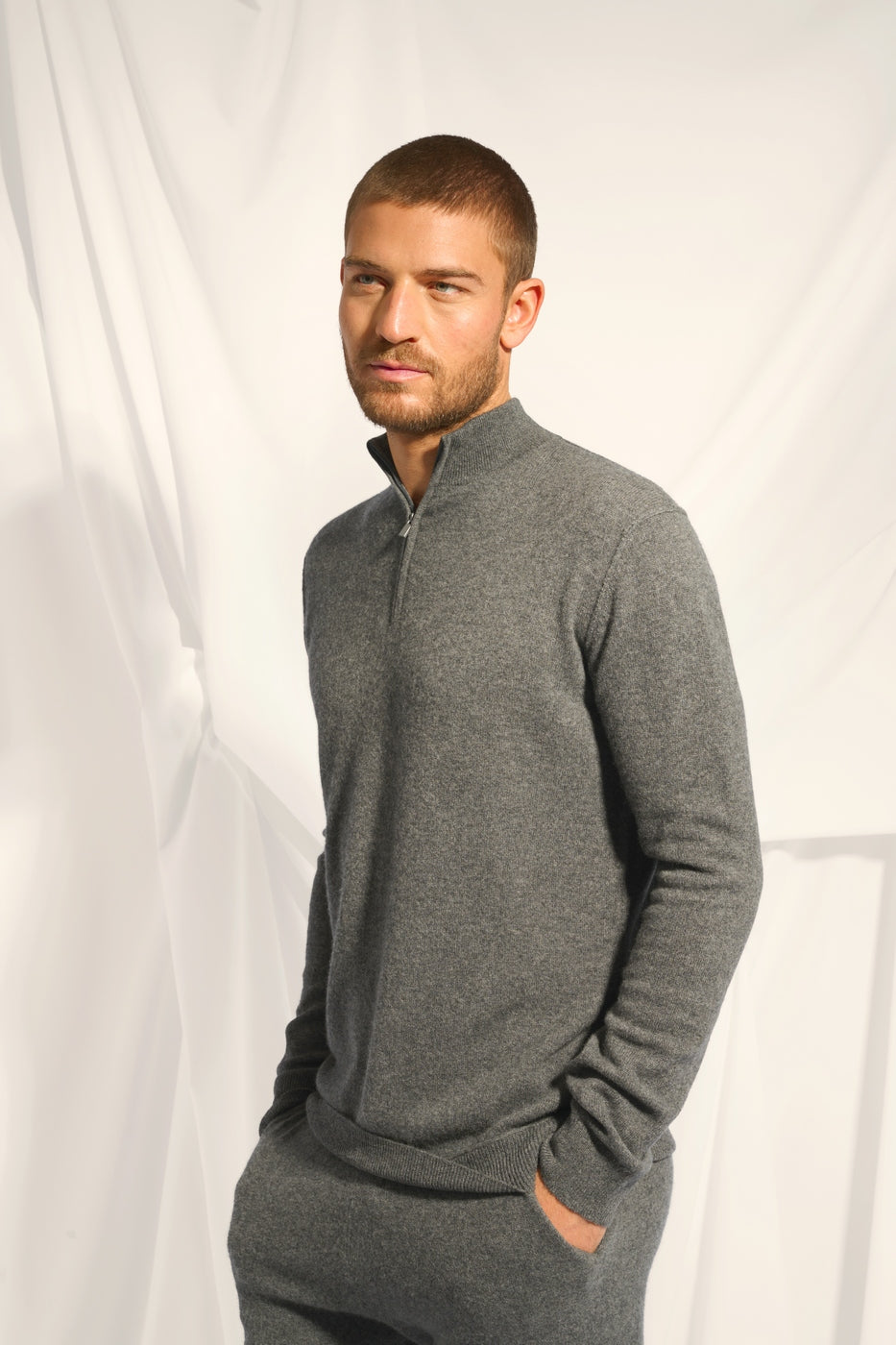 Zip-Neck Jumper - Nour - Mottled Anthracite