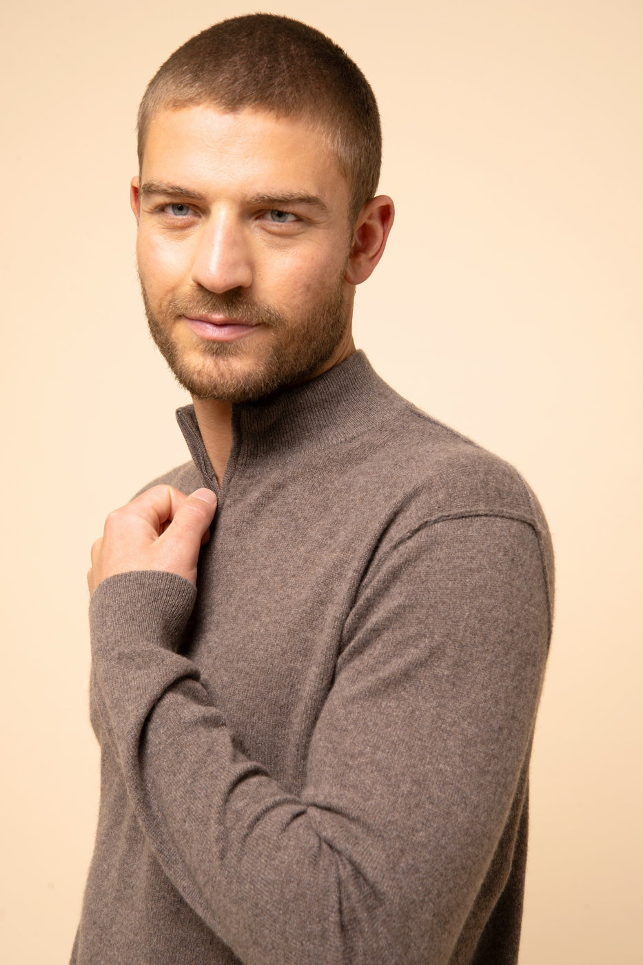 Zip-Neck Jumper - Nour - Mottled Taupe