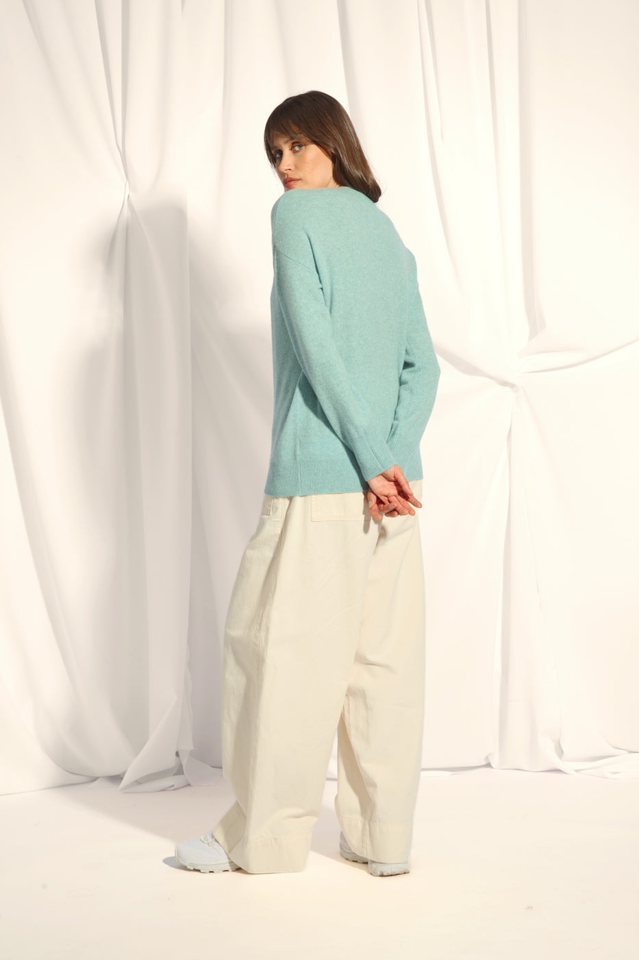 Jersey con cuello en V - Birse - Aqua Heather