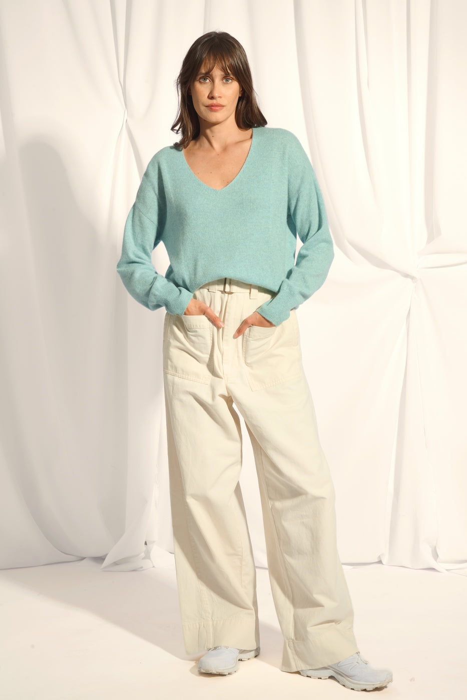 Jersey con cuello en V - Birse - Aqua Heather