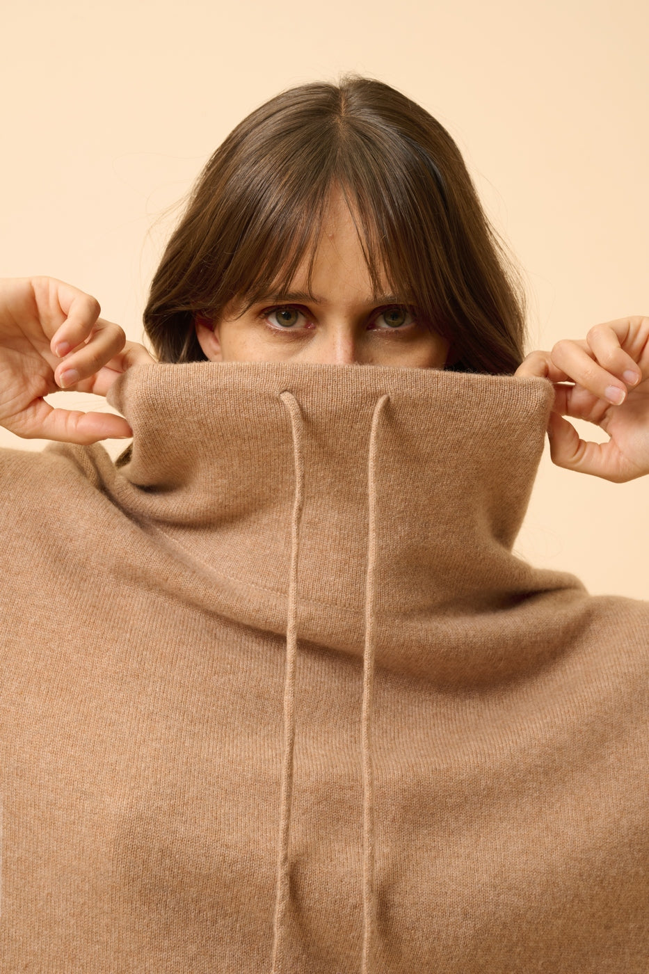 Pull Col Montant Cordon Coulissant Fentes Côtés - Melrose - Camel Chiné