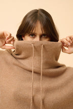 Pull Col Montant Cordon Coulissant Fentes Côtés - Melrose - Camel Chiné