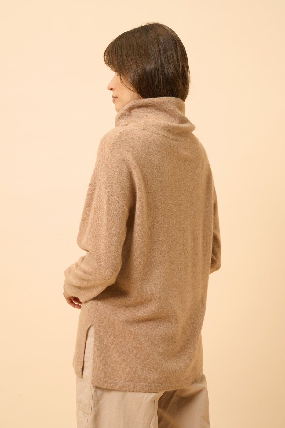 Pull Col Montant Cordon Coulissant Fentes Côtés - Melrose - Camel Chiné