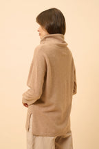 Pull Col Montant Cordon Coulissant Fentes Côtés - Melrose - Camel Chiné