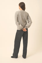 Tie-Neck Jumper Noty - Heather Cloud - 100% 2-Ply Cashmere - English Rib - Women