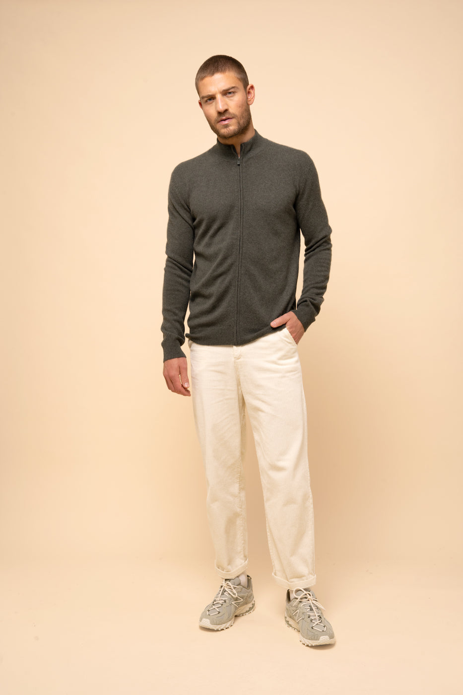 Gilet Zippé Col Montant - Lilou - Kaki Chiné