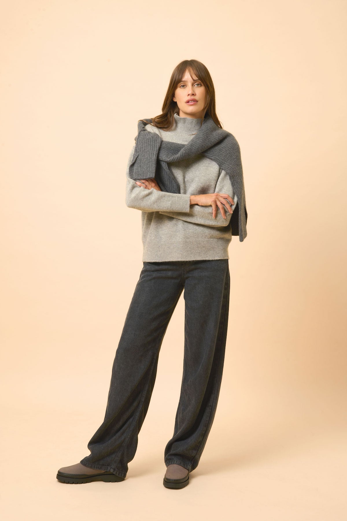 4-Ply Roll Neck Jumper - Louise - Anthracite Marl