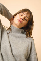 4-Ply Roll Neck Jumper - Louise - Anthracite Marl