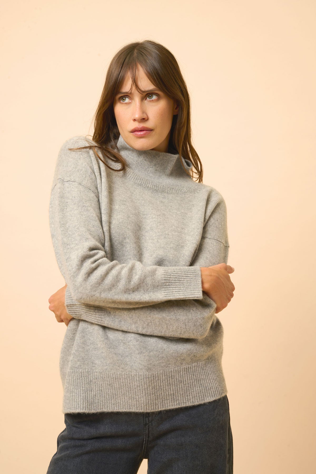4-Ply Roll Neck Jumper - Louise - Anthracite Marl