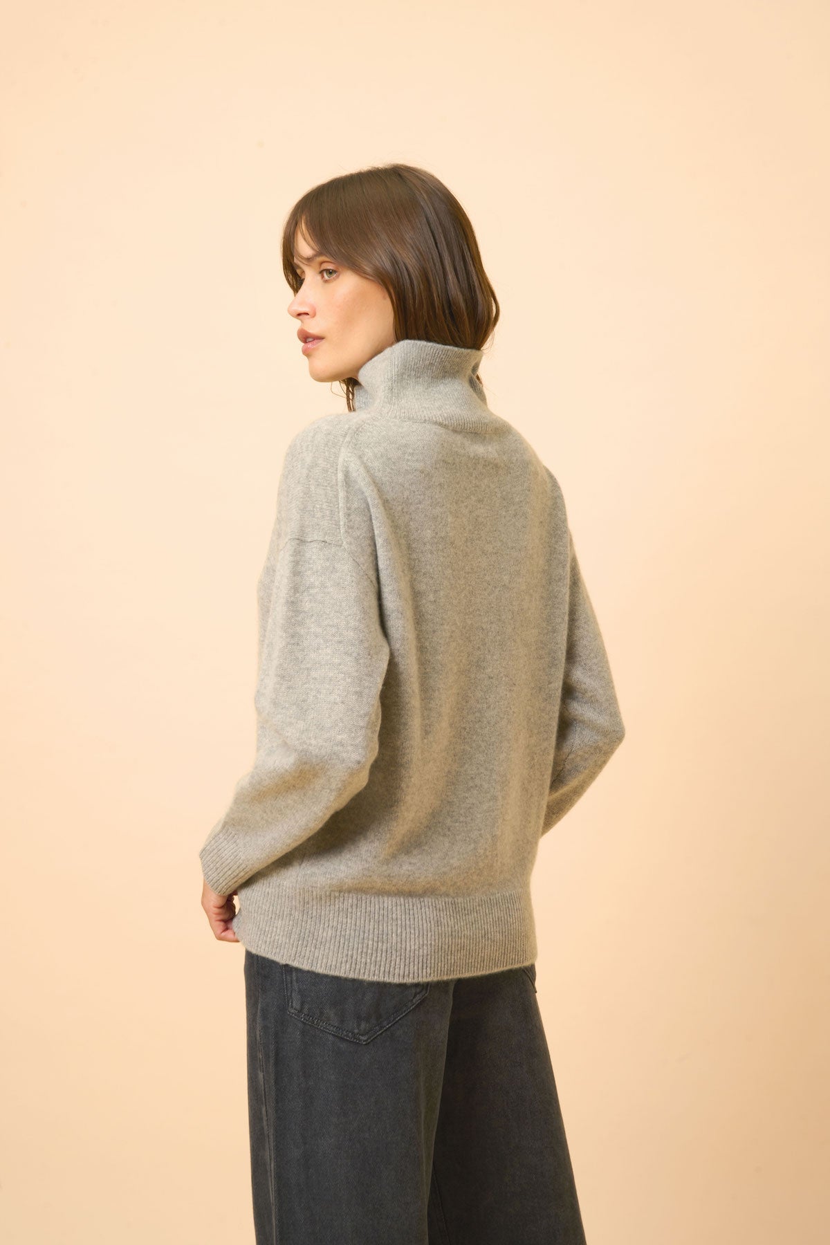 4-Ply Roll Neck Jumper - Louise - Anthracite Marl