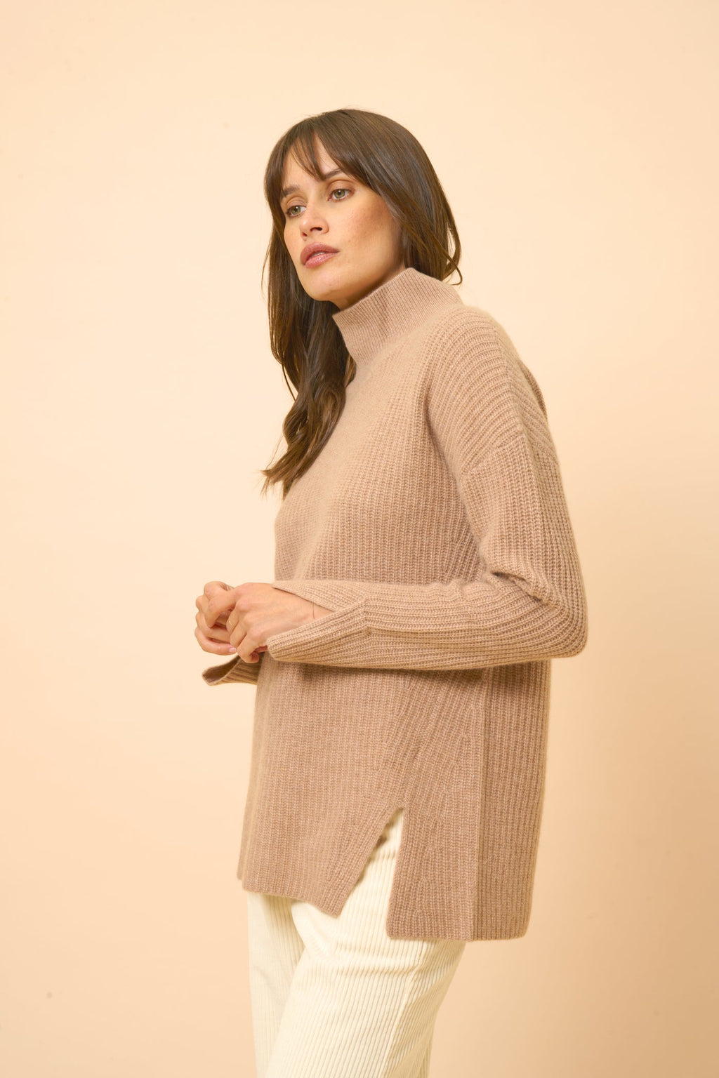 4-Ply Roll Neck Jumper - Louise - Camel Marl