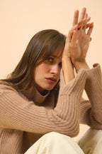 4-Ply Roll Neck Jumper - Louise - Camel Marl
