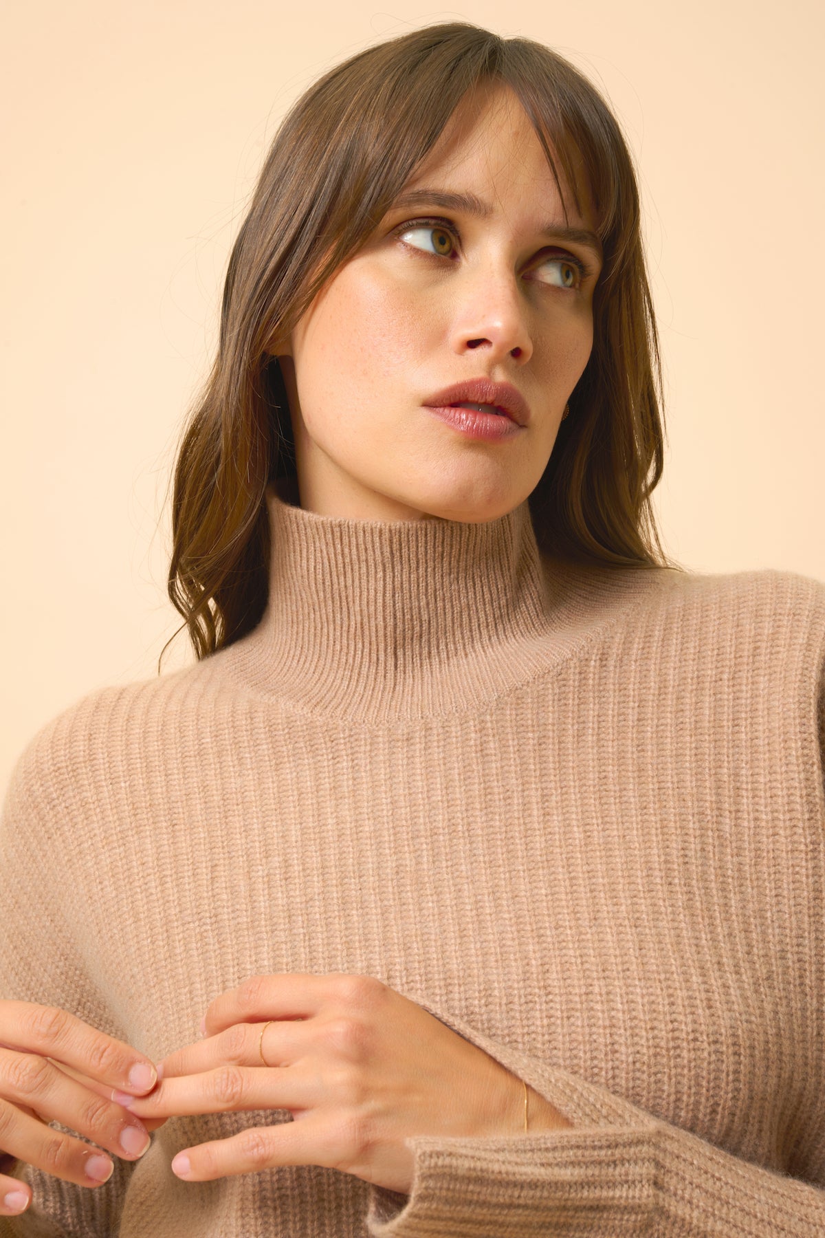4-Ply Roll Neck Jumper - Louise - Camel Marl