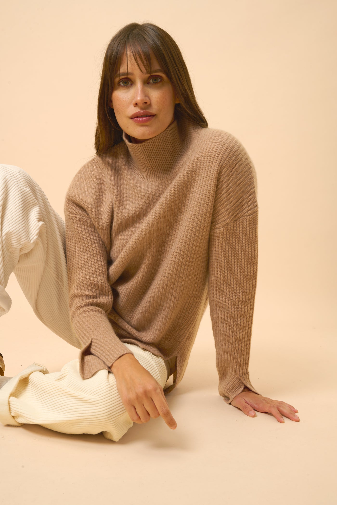 4-Ply Roll Neck Jumper - Louise - Camel Marl